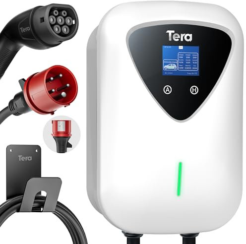 Tera Caricatore per veicoli elettrici EV Tipo 2 da 11KW, stazione di ricarica domestica Wallbox con supporto per cavo, cavo di ricarica trifase Spina CEE 16A a 5 pin con cavo da 6,5 metri per EV e PHE