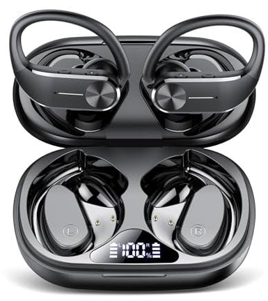 Wireless Earbuds, Wireless Headphones with ENC Mic, 68H Bluetooth 5.3 Headphones Dual LED Display, 2025 New Noise Cancelling Earbud, Sport Earphones with EarHooks, IP8 Waterproof Ear Buds, USB-C