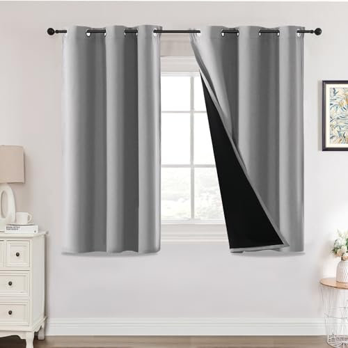 H.Versailtex Blackout Curtains,Thermal Insulated Curtains Eyelet for Living Room, Bedroom,46 x 54 Inch,2 Panels,Light Grey