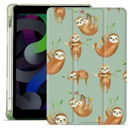 MAYCARI Niedliches Kawaii-Faultier kompatibel mit 25,9 cm (10,2 Zoll) iPad (7. / 8. / 9. Generation) Hülle mit Stifthalter, automatischer Schlaf-/Wachmodus, weiche TPU-Rückseite für iPad 7. / 8. / 9.