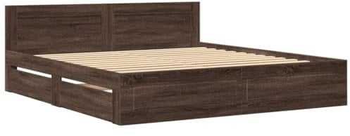 vidaXL Bettgestell, Bett mit Kopfteil, Bettrahmen mit Lattenrost, Doppelbett Schlafzimmerbett mit Stauraum, Braun Eichen-Optik 180x200cm Holzwerkstoff