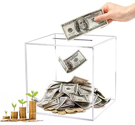 Yallmie Unopenable Money Box, Money Boxes Acrylic Money Saving Tin, Money Box Piggy Bank Square Money Jar, Clear Money Saving Box Saving Jar Clear Piggy Bank for Adults Kids (12CM)