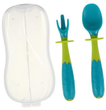 JOINPAYA Juego De Cucharas y Tenedores De Entrenamiento Para Bebés Cuchara Bebe Mango Curvado y Protector Vajilla De Aprendizaje Suavinex