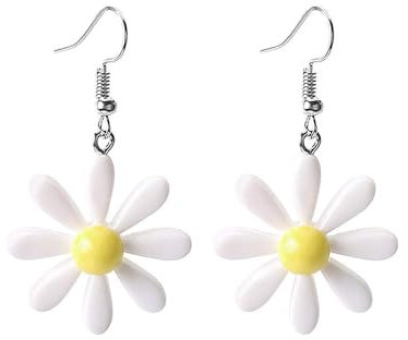 Ohrringe Mädchen Gänseblümchen, GäNseblümchen Ohrringe Hängend, Blumen Ohrringe Hängend, Blume Ohrringe Damen, Blumen Ohrringe, Ohrringe für Sommerpartys und den Alltag(Weiß)