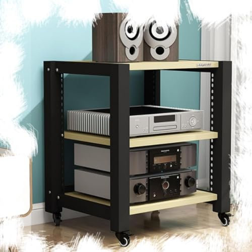 Heimkino-Audioständer, AV-Medienständer, HiFi-Rack, Stereo-Komponentenschrank, 5/2-stufiger Audioschrank mit Bremsrad, professioneller Medienaufbewahrungsschrank für Schlafzimmer (weißer Ahorn, 3 Eb