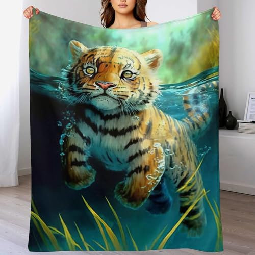 AAPZY Tiger Wohndecke Super Weiche Flannel-Decke Dicke Decke Sofadecke Fleece-Decke Vier Jahreszeiten Wohndecke Für Bett/Couch （100×130cm）