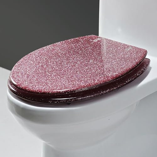 KUANGGE Toilet seatGlittery Resin Toilet Seat Soft Close Bathroom Toilet Lid 36 * 42Cm Thick Toilet Seat Cover Stainless Steel Hinge Easy Install/Clean Gold/Pink/Black/Silver Pink Glitter Toilet Sea