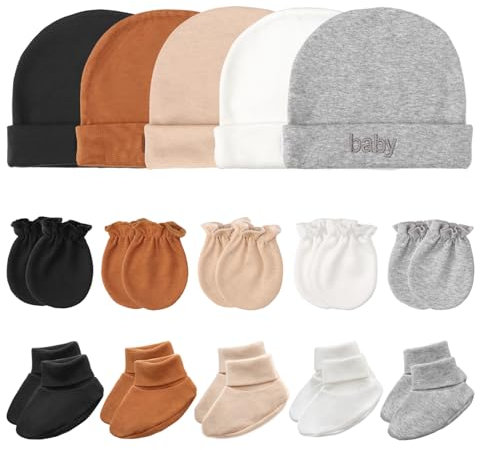 DRESHOW Neugeborenes Baby Mütze Fäustlinge Socken Set Säugling Baumwolle Beanie Handschuhe Keine Kratzer Dicke Warme Socken Baby Jungen Mädchen 0-6 Monate