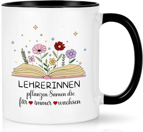 Joymaking Tasse Abschiedsgeschenk für Lehrerin - Lehrerinnen pflanzen Samen die für immer wachen - Abschied Dankeschön Geburtstag Ruhestand Geschenk für Lieblingslehrerin zum Abschied, 320ml Schwarz