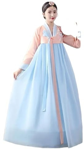 HIMKSRE Costume Traditionnel coréen Hanbok for Femme, Ensemble de Costumes de Cour de Style Ethnique, de Danse et de Performance(Pink,M)