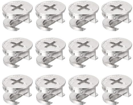 TA-VIGOR 12Pcs Furniture Connecter Cam Lock Nuts Fittings, 14.6mm x 9.5mm Screw Eccentric Fasteners for Cabinet Drawer Dresser Wardrobe Furniture Panel Connecting, Silver