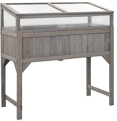 HaoChrymec Jardinera Elevada con Invernadero 110x54x120 cm Madera Maciza de Abeto, Huerto Urbano Elevado, Jardineras Exterior, Jardinera Balcón