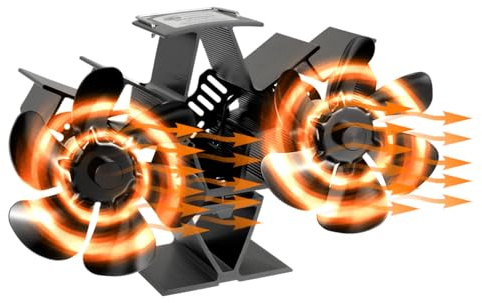 HUAREW Ventilatore per Stufa a Legna, Ventola da Caminod con 12 Pale, Doppia Testa Ventilatore stufa Silenzioso, Alimentato Calore, Efficiente ventilatore per stufa per Camino/Pellet/Gas