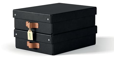 Leitz Puro Flache Aufbewahrungsbox mit Deckel, Medium, 2er-Set, Box 8 L, stapelbar, Organizer-Box für Regale und Schränke, FSC-Karton, für Büro & Home Office, 26 x 35 x 10 cm, Schwarz, 61480095