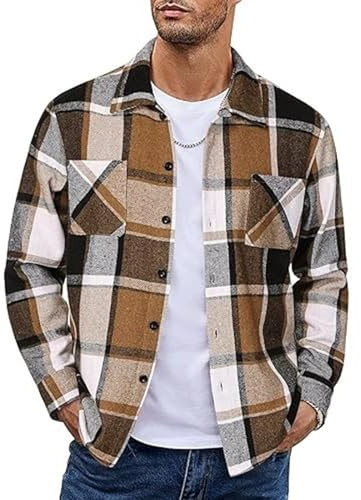 Chemise à manches longues pour homme - En flanelle - Avec motif à carreaux - Chemise décontractée en tissu doux pour l'hiver - Coupe confortable - Manteau doux