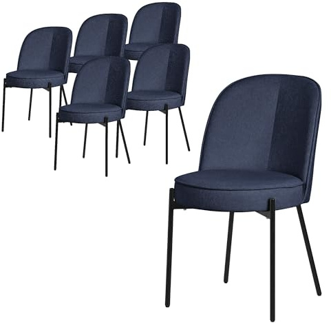 ML-Design Esszimmerstühle 6er Set, Dunkelblau, Küchenstühle mit Stoffbezug & Metallbeinen, Wohnzimmerstuhl mit Rückenlehne, Polsterstühle für Esszimmer & Küche, Gepolsterte Stühle Ergonomischer Sessel