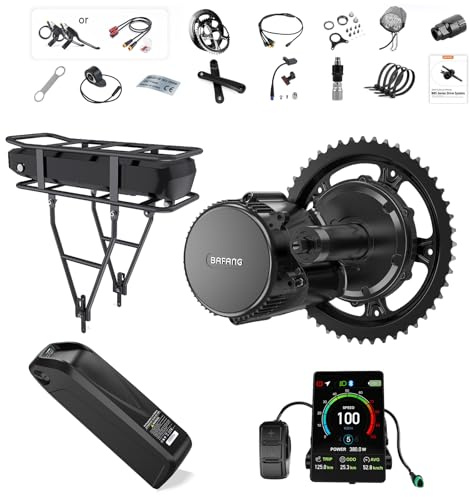BAFANG BBS02B Mittelmotor 36V 500W Ebike Umbausatz mit 36V20Ah Gepäckträger Akku und VD04 Display, G340 Mittlerer Antriebsmotor für BB68-73mm Mountainbike Rennrad Pendlerfahrrad CAN-Protokoll