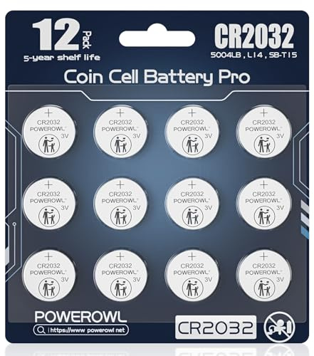 POWEROWL 12 PCS CR2032 DL2032 E-CR2032 Batteries, Child safety packaging | CR 2032 For AirTag & Key Fob, watches, LED candles