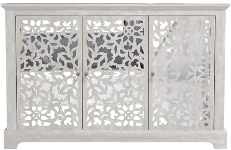 RUNZE765Z Kleiner Tisch Sideboard mit 3 Türen, Anrichte, Buffetschrank, Küchenschrank Acrylspiegeltüren Tisch Wohnzimmer