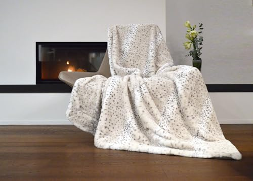 MESANA XXL Wohndecke Schneeleopard, Größe ca. 220x250 cm, Farbe Weiss