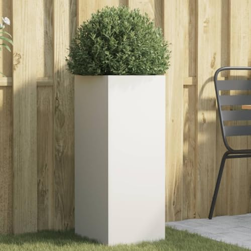 Frdhee Blumentopf Blumenübertopf,Pflanzkübel Weiß 32x29x75 cm Stahl,Pflanzentopf für Garten Park Hinterhöfe