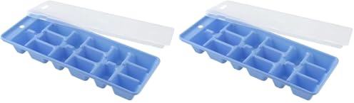 Fackelmann Eiswürfelformer, Eiswürfelbox mit Deckel aus Kunststoff, robuster Eiswürfelbehälter (Farbe: Blau, Grün, Lila - nicht frei wählbar), Menge: 1 Stück (Packung mit 2)