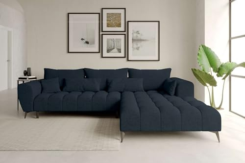 99rooms Ferrano Ecksofa Polsterecke Eckcouch Chenille Eden Dunkelblau, mit Ottomane Rechts, ohne Sitztiefenverstellung