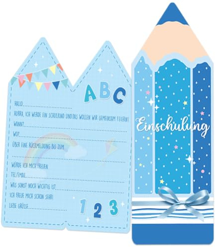 LOVECENTRAL 12×Einladung Einschulung Einladungskarten Kindergeburtstag Jungen mit 12 Sticker