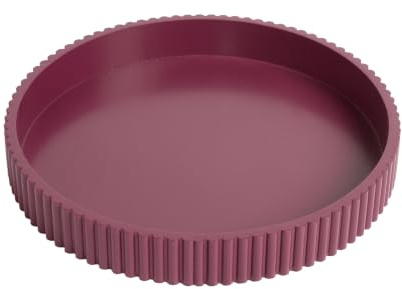 OHS Decorative Round Tray, Ribbed Coffee Table Tray Modern Bathroom Vanity Trays for Dresser Jewellery Toilet Tank Bedroom Kitchen Countertop Candle Holder Storage Organiser, Berry