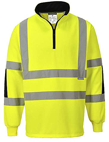 Portwest B308 Xenon Hi-Vis Rugby Shirt Long Sleeve Quarter Zip | Yellow, X Small, Reflective Tape, Quarter Zip, Long Sleeve, High Visibility, Rail, Highway, Construction