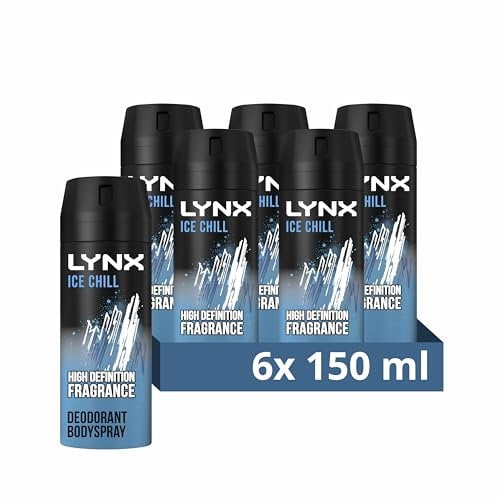 Lynx Ice Chill Aerosol Body Spray Men's Deodorant Spray with an iced mint & lemon scent for 48 hours of odour-busting, high definition fragrance 6x 150 ml