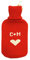 Wärmflasche, 100 % Merinowolle, gestrickt, Gummi, Rot / Weiß mit Herz