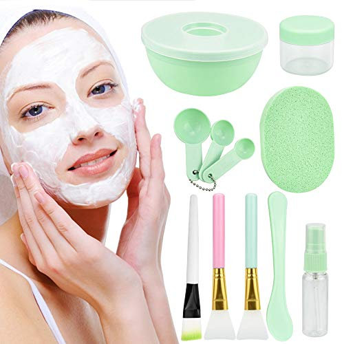 EMAGEREN Kit Masque Visage en Plastique Bol à Masque Pinceaux Masque Silicone Pinceau Application Cuillère Doseuse Spatule Bouffée Humide Flacon Pulvérisateur Portable pour Voyage Femme Soin du Visage