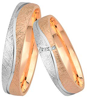 GIORO Neapel Eheringe Trauringe Hochzeitsringe massiv Rot-/Weißgold *handgefasste Brillanten* Paarpreis Echtes Gold (18 Karat (750) Bicolor)