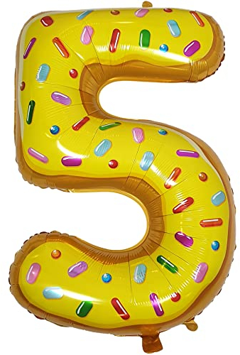 DIWULI Luftballon 5 Geburtstag XL Sweet Donut - Folienballon 5, Zahl 5 Ballon 5 Jahre, Geburtstagsdeko 5. Geburtstag Party-Deko Junge Mädchen, Zahlen-Ballon Dekoration, Zahlen-Luftballon Groß
