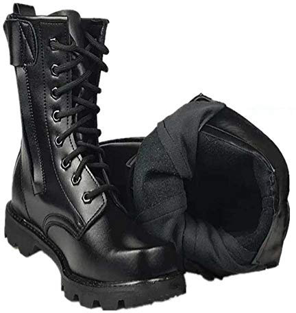 Stivali Militari Tattici In Pelle Da Uomo, Nero Punta in Acciaio Impermeabili Stivali da Caccia Leggero Stivali Militari con Zip Laterale Black-39