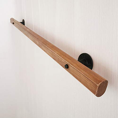 Neckip Home Staircase Handrails Wooden Non-Slip Stair Railing for Indoor Outdoor Safety Support Wall Mount Hand Rails with Installation Kit Easy to Install (Brown,50cm)