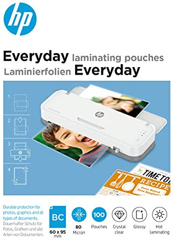 HP Everyday Laminierfolien, Visitenkarten, 80 Micron, glänzend, transparent, zum Heißlaminieren, 100 Stück, 9157