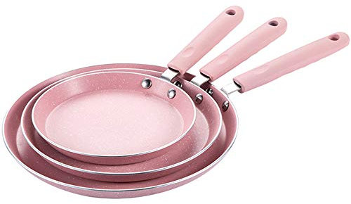 Padella con fondo piatto rosa, per fritture, antiaderente, per frittate, bistecche, pentole, pentole, pentole, pentole, pentole, in alluminio, con manico facile da pulire, misura M