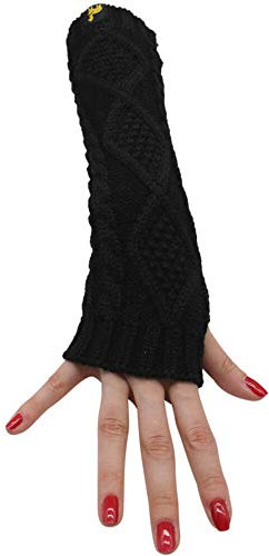 Alpaka Pulswärmer Armstulpen mit Daumenloch XS-XL 100% Baby Alpaka One Size 30CM, Farbe: Schwarz