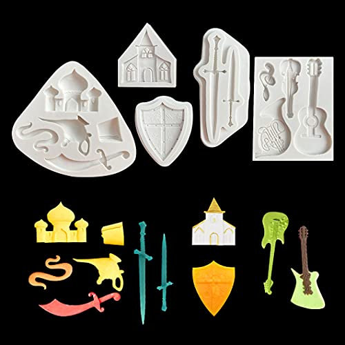 Rolin Roly 5Pcs Silikonformen Schloss Fondantform Aladins Lampe Mini Kuchen Schokoladenbackform Formen Graue Silikonform DIY zucker Anhänger Heimdekorationen