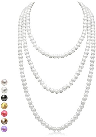 HALUKAKAH Collana Lunga Perle Anni '20 per Donne - Esquisite Perle Coltivate Naturali - Lussuoso Filo da 8mm con Eleganza Senza Tempo - Bianco Puro Lunghezza 150cm - Perfetto per Occasioni Speciali