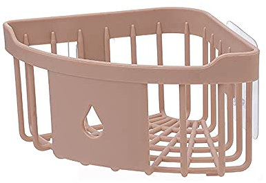 KUCOCOSNEH Corner Shower Caddy Wall-Mounted Plastic Storage Drain Basket For Bathroom And Kitchen Pink