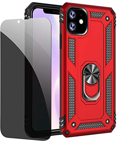 JOYTAG Coque kompatibel Iphone 11 Rouge étui de Protection avec Protecteur d'écran en Verre de confidentialité Anti-Espion