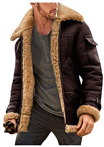 Take Idea Wildlederjacke Herren Winter Winterjacke Herren Mit Fell Hochwertiges Stehkragen Lederjacke Bomberjacke Winter Lammfell Mantel Trucker Jeansjacke Feldjacke MilitäRmantel ÜBerzieher