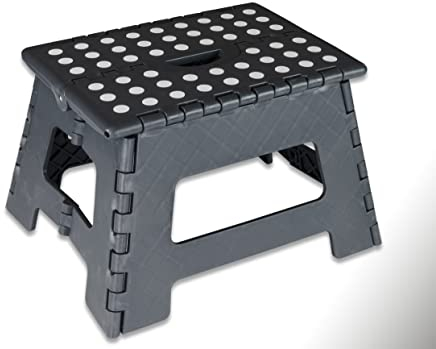 Deco4Me Tritthocker klappbar 22 cm hoch, belastbar bis 150 kg, 1 Stufe, rutschfest - Faltbarer Klapphocker für Badezimmer, Kinder, Küche - Dunkelgrau