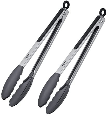 Westmark 2 pinze da portata, con zampe in silicone e manici gommati, lunghezza: 34 cm, acciaio inox/plastica/silicone, Classic Silicone Maxi, argento/nero, 161822E3