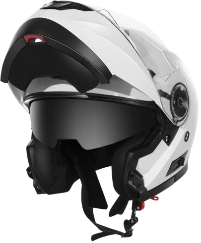 YEMA Motorradhelm Klapphelm Integralhelm Fullface Helm YM-925 Rollerhelm Sturzhelm mit Doppelvisier Sonnenblende ECE für Damen Herren Erwachsene-Reines Weiß-S