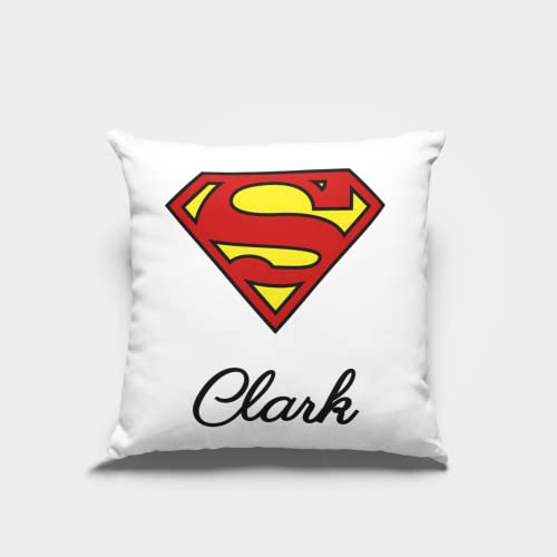 Personalisiertes Kissen mit Namen und Superheld Logo - personalisiertes Geschenk für Fan von Batman, Superman, Avengers, Doctor Strange, Hulk, Spiderman, Aquaman, Marvel, Ninja Turtles, Xman