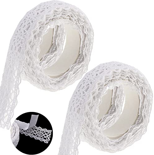 Feelairy 2 Rollen Spitzenband Vintage Dekoband Spitze Bordüre, Selbstklebende Spitzenborte Stoffband Stoff Bänder Spitzen-Tape für Basteln Hochzeit Geschenkband DIY Handwerk (Weiß)